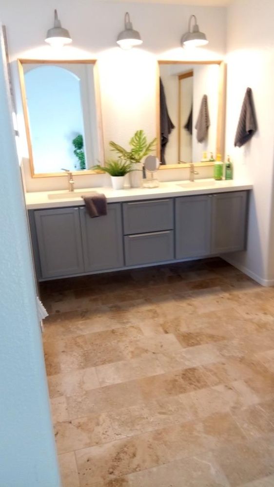 Floating vanity custom sized so we didn t have — Bathroom Remodeling by Urban Element, Inc. in the East Valley of Arizona